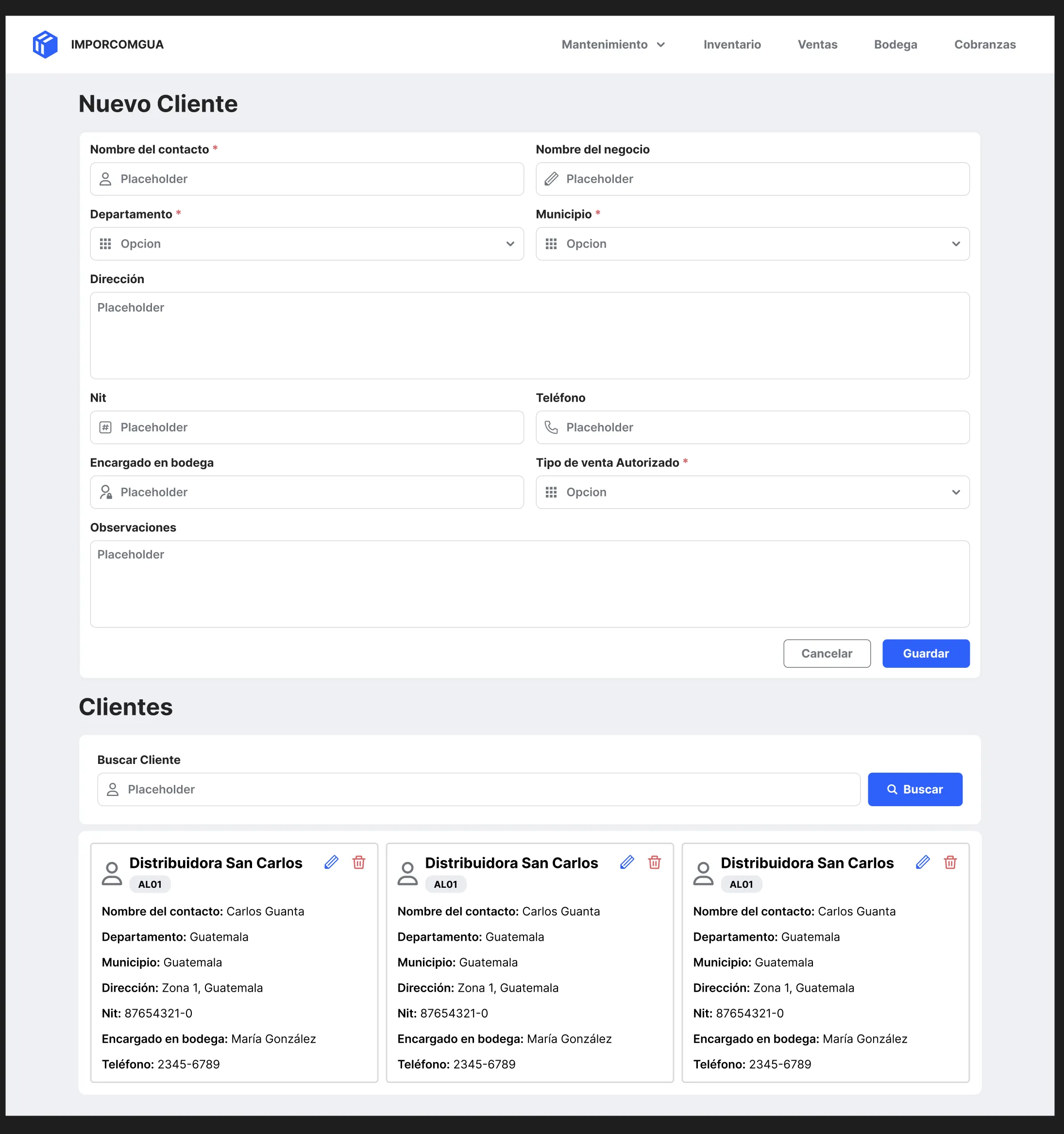 Módulo de gestión de clientes