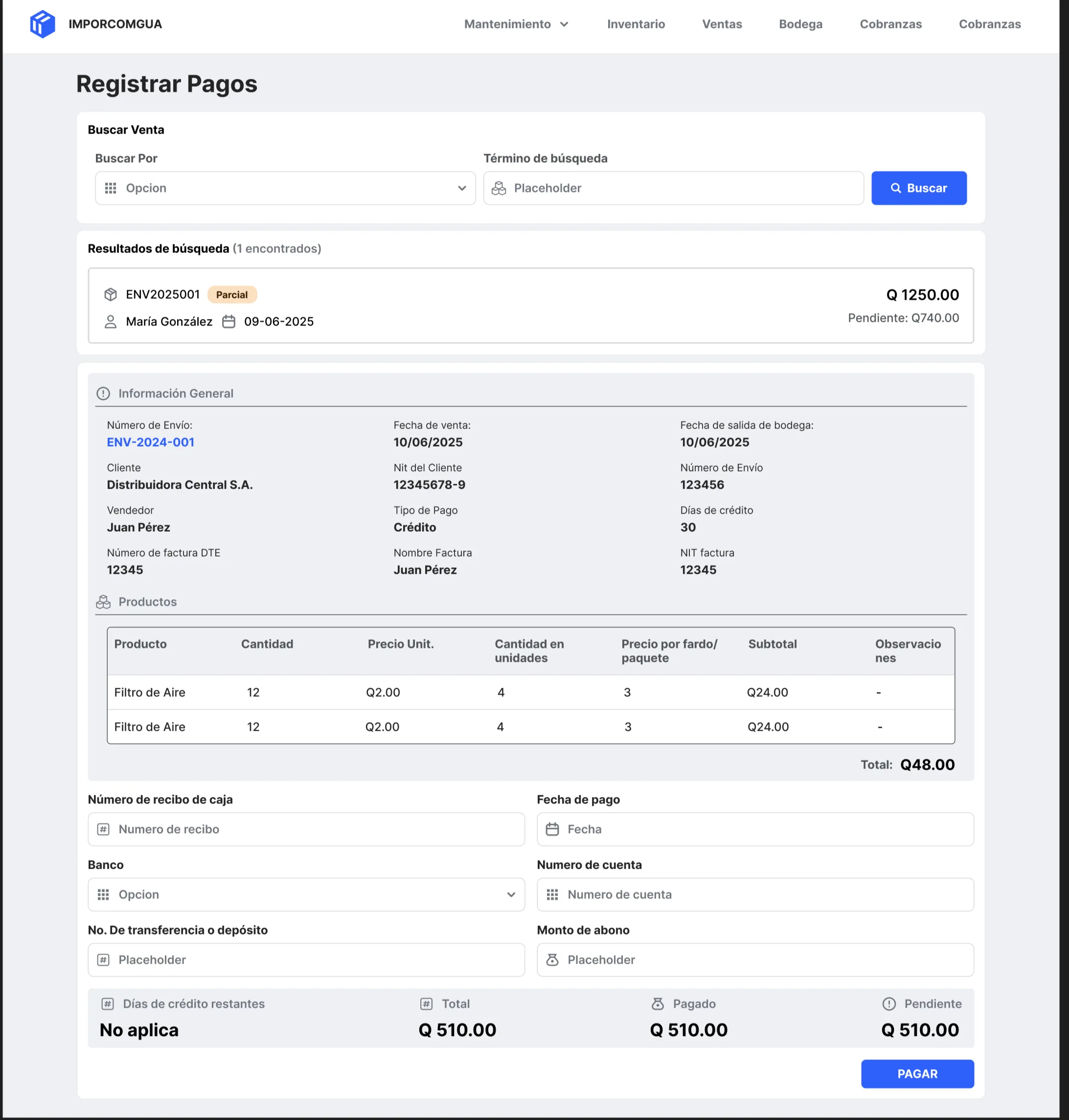 Módulo de gestión de pagos