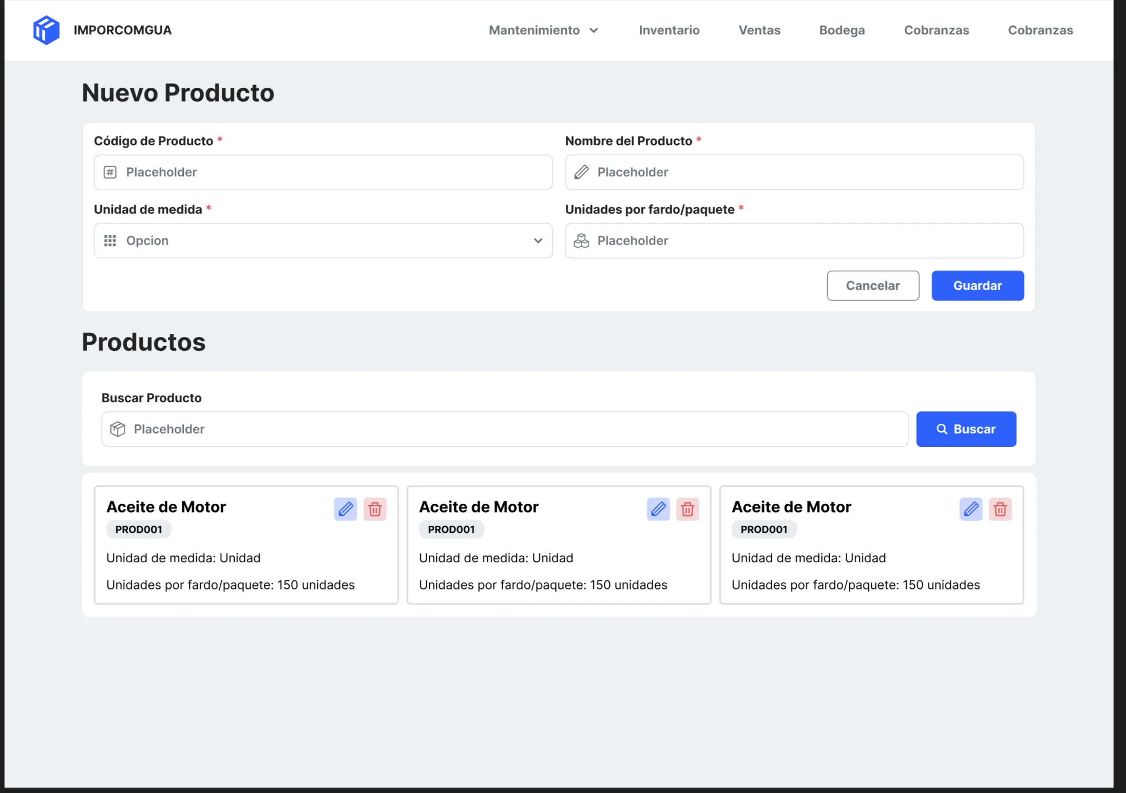 Módulo de gestión de productos