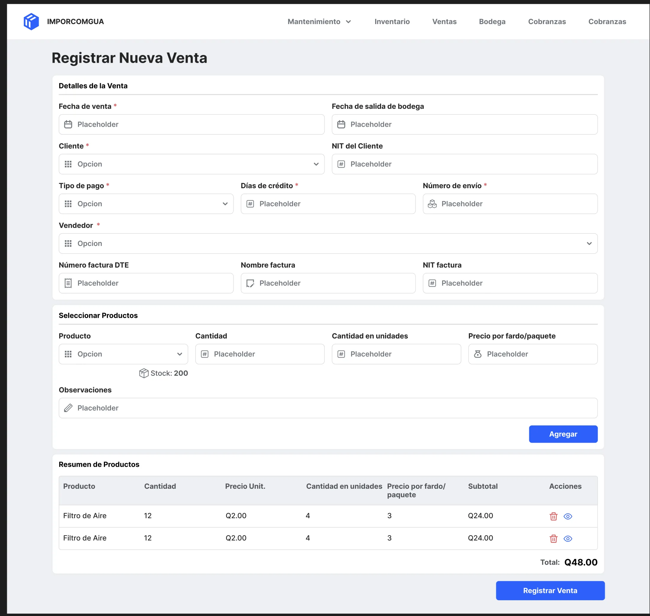 Módulo de ventas y cobranzas